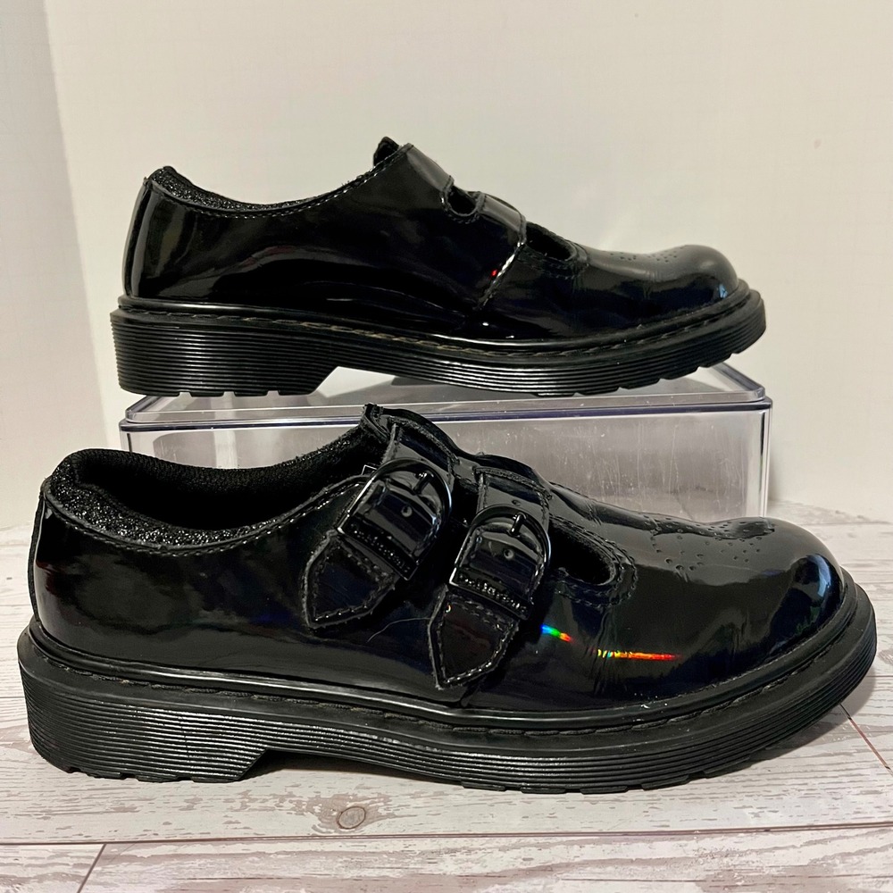 Dr Martens 8065 Rainbow Patent Leather Mary Jane Women 5 Black Brogue Shoes Tbar
